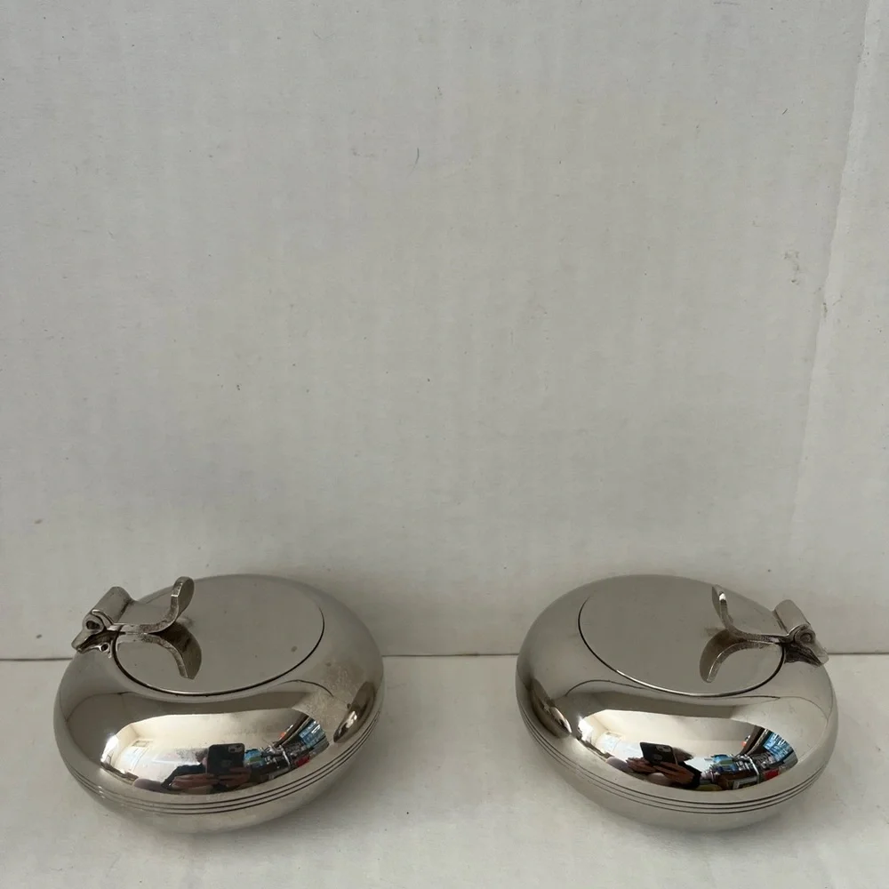 2 Vtg Pottery Barn Silverplated Round Candle Holder/Ash Tray from Pottery Barn